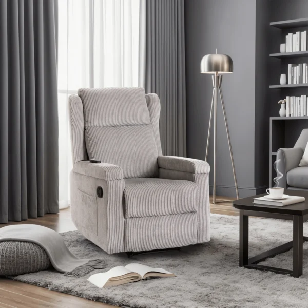 product-3537-0-1 SEBASTIAN Grey Corduroy fotoliu de masaj reclinabil — Fotolii de relaxare