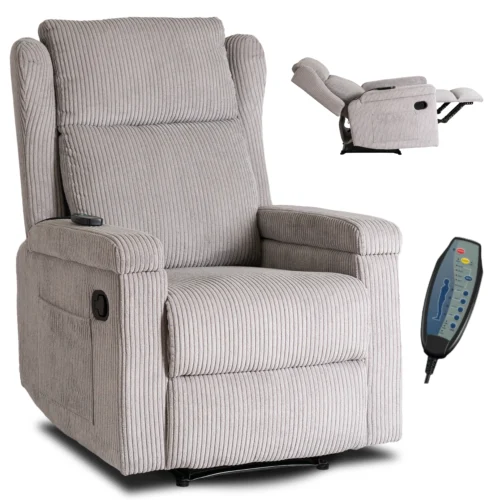 Fotoliu de masaj reclinabil SEBASTIAN din catifea gri