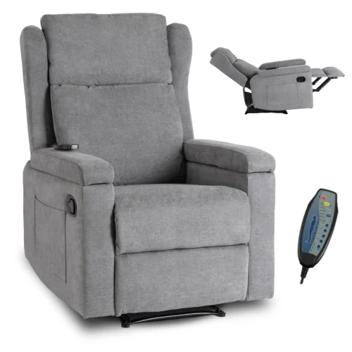 Fotoliu de masaj reclinabil SEBASTIAN, țesătură gri