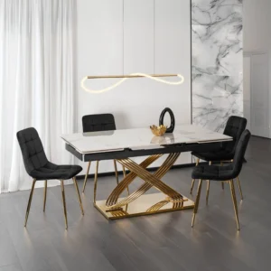 product-3539-0-1 IBIZA Ceramic Folding Table 160-240 cm White Marble/Gold — Mese