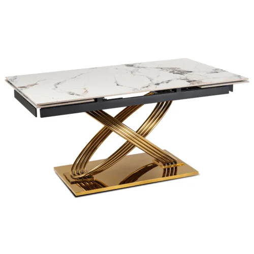Masă IBIZA din ceramică, extensibilă, 160-240 cm, marmură albă/auriu — Mese