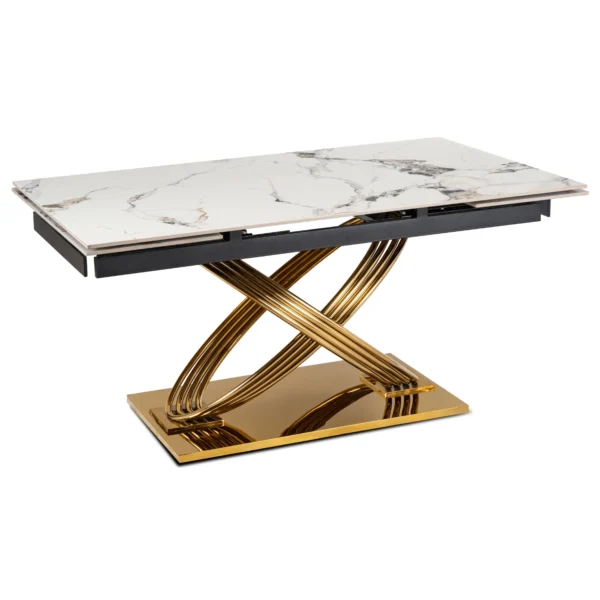 product-3539-0 IBIZA Ceramic Folding Table 160-240 cm White Marble/Gold — Mese