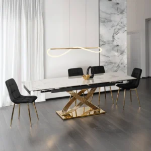 product-3539-1 IBIZA Ceramic Folding Table 160-240 cm White Marble/Gold — Mese