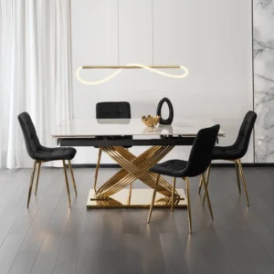 product-3539-2 IBIZA Ceramic Folding Table 160-240 cm White Marble/Gold — Mese
