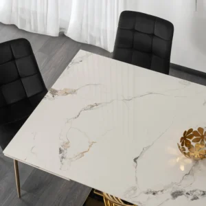 product-3539-3 IBIZA Ceramic Folding Table 160-240 cm White Marble/Gold — Mese