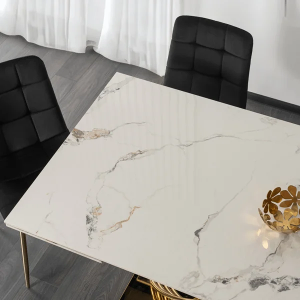 product-3539-3 IBIZA Ceramic Folding Table 160-240 cm White Marble/Gold — Mese