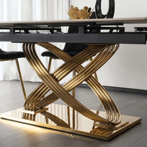 product-3539-5 IBIZA Ceramic Folding Table 160-240 cm White Marble/Gold — Mese