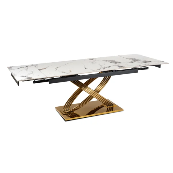 product-3539-6 IBIZA Ceramic Folding Table 160-240 cm White Marble/Gold — Mese