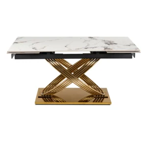 product-3539-7 IBIZA Ceramic Folding Table 160-240 cm White Marble/Gold — Mese