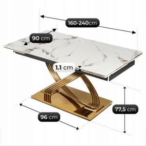 product-3539-8 IBIZA Ceramic Folding Table 160-240 cm White Marble/Gold — Mese