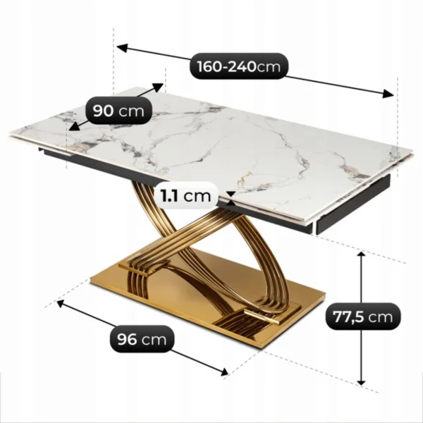 product-3539-8 IBIZA Ceramic Folding Table 160-240 cm White Marble/Gold — Mese