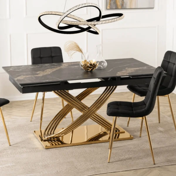 product-3540-0-1 IBIZA Masă pliantă din ceramică 160-240 cm Marmură neagră / aur — Mese