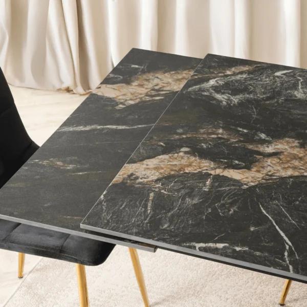 product-3540-3 IBIZA Masă pliantă din ceramică 160-240 cm Marmură neagră / aur — Mese
