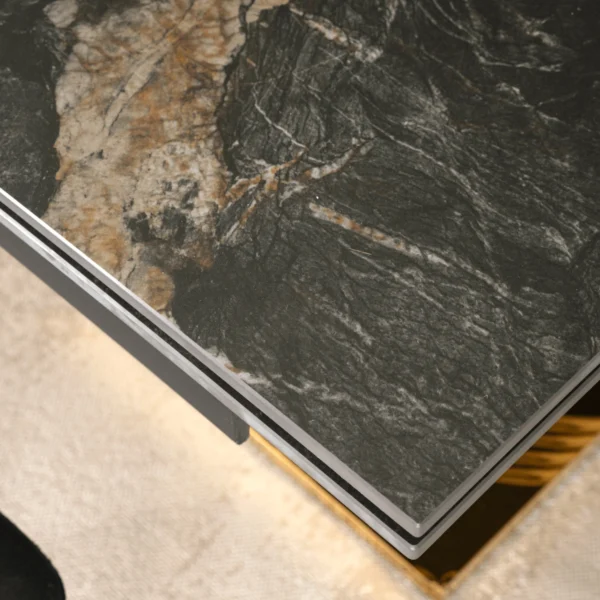 product-3540-4 IBIZA Masă pliantă din ceramică 160-240 cm Marmură neagră / aur — Mese