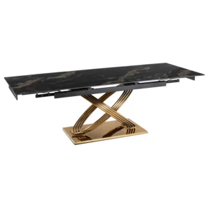 product-3540-6 IBIZA Masă pliantă din ceramică 160-240 cm Marmură neagră / aur — Mese