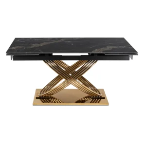 product-3540-7 IBIZA Masă pliantă din ceramică 160-240 cm Marmură neagră / aur — Mese