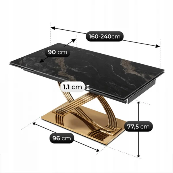 product-3540-8 IBIZA Masă pliantă din ceramică 160-240 cm Marmură neagră / aur — Mese