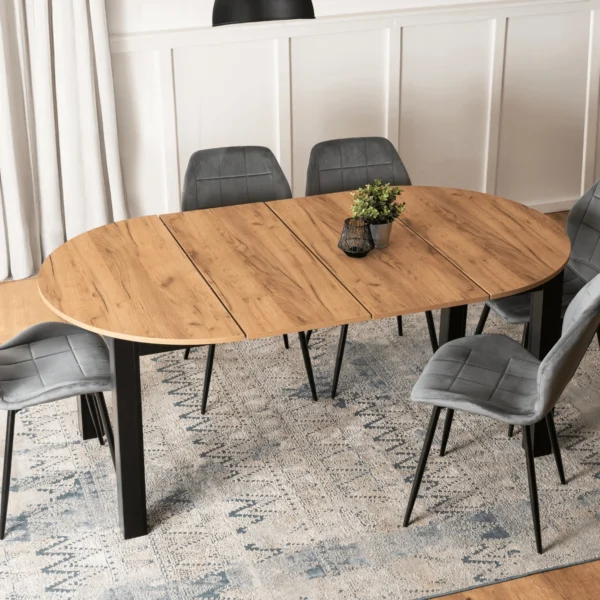 product-3541-2 Masă extensibilă JAMES 103–223 cm Stejar artizanal/Negru — Mese