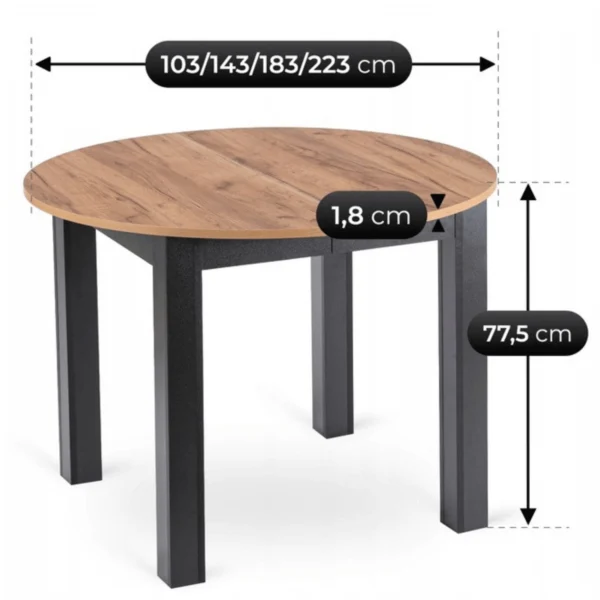 product-3541-9 Masă extensibilă JAMES 103–223 cm Stejar artizanal/Negru — Mese