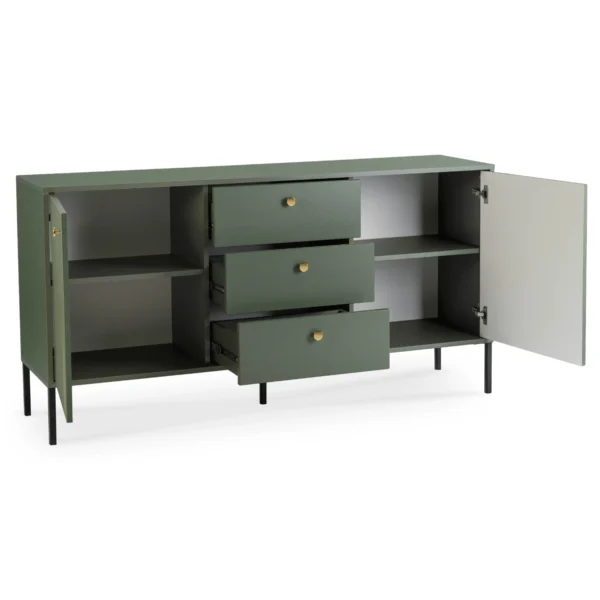 SOFT 154 cm Comodă cu două uși și sertare, cu caneluri, verde