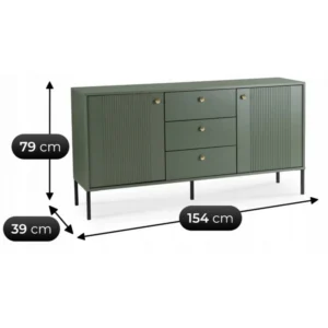 SOFT 154 cm Comodă cu două uși și sertare, cu caneluri, verde