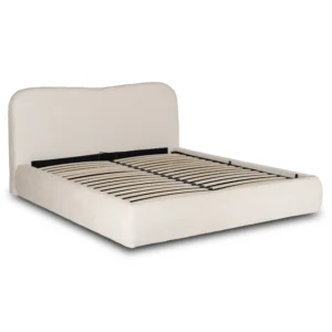 Pat 160x200 BRISTOL cu sertar, crem, din țesătură bouclé