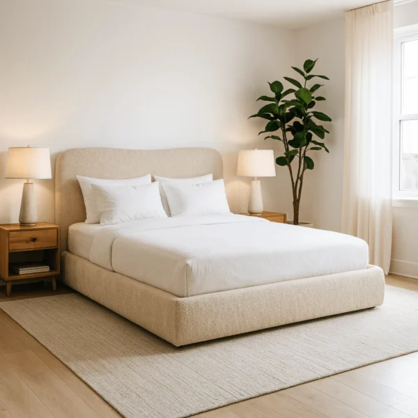 Pat BRISTOL 160x200 cu spațiu de depozitare, bej bouclé