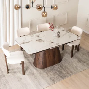 product-3589-0-1 Masă LIZBONA din ceramică, extensibilă, 160-200 cm, marmură albă/nuc — Mese