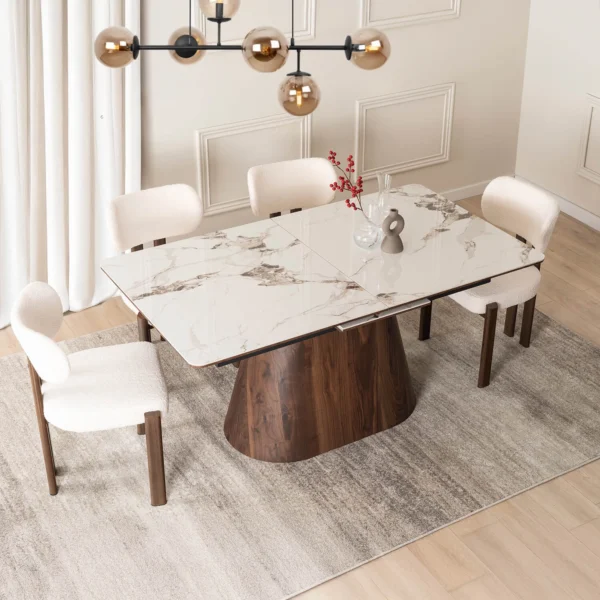 product-3589-0-1 Masă LIZBONA din ceramică, extensibilă, 160-200 cm, marmură albă/nuc — Mese