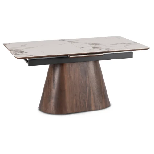 LIZBONA Masă extensibilă din ceramică 160-200 cm Marmură albă/Nuc