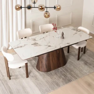 product-3589-1 Masă LIZBONA din ceramică, extensibilă, 160-200 cm, marmură albă/nuc — Mese
