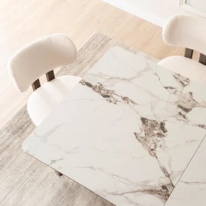 product-3589-4 Masă LIZBONA din ceramică, extensibilă, 160-200 cm, marmură albă/nuc — Mese