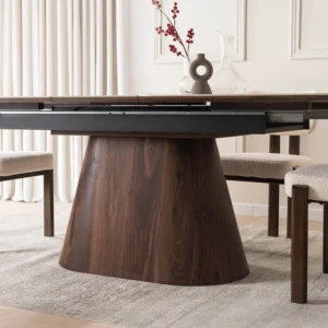 product-3589-5 Masă LIZBONA din ceramică, extensibilă, 160-200 cm, marmură albă/nuc — Mese