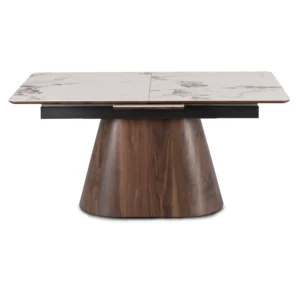 product-3589-7 Masă LIZBONA din ceramică, extensibilă, 160-200 cm, marmură albă/nuc — Mese