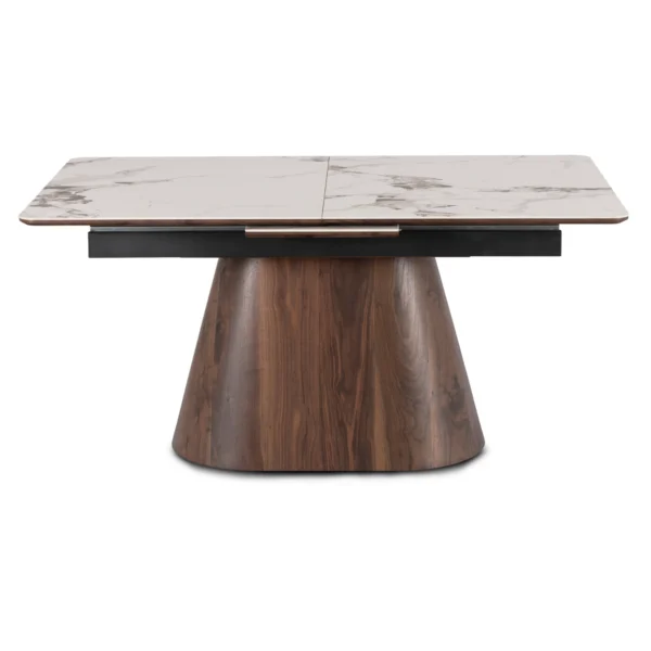 product-3589-7 Masă LIZBONA din ceramică, extensibilă, 160-200 cm, marmură albă/nuc — Mese