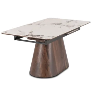 product-3589-8 Masă LIZBONA din ceramică, extensibilă, 160-200 cm, marmură albă/nuc — Mese