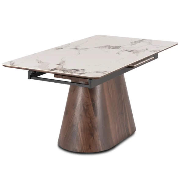 product-3589-8 Masă LIZBONA din ceramică, extensibilă, 160-200 cm, marmură albă/nuc — Mese