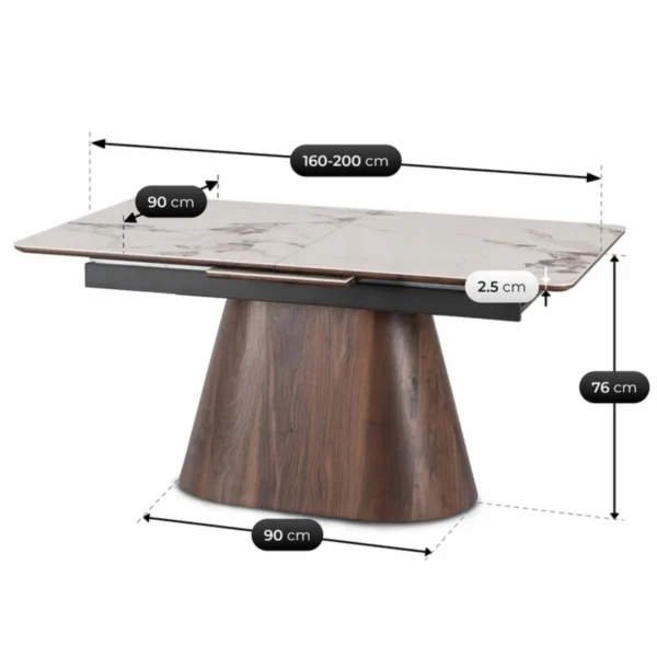 product-3589-9 Masă LIZBONA din ceramică, extensibilă, 160-200 cm, marmură albă/nuc — Mese