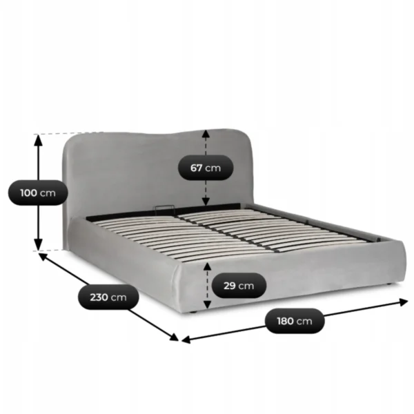 Pat 160x200 BRISTOL cu container din catifea gri — MOBILA
