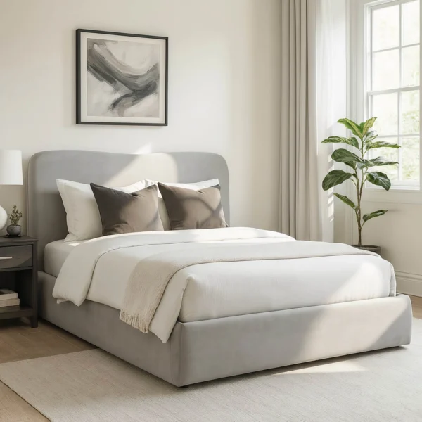 Pat 180x200 BRISTOL cu coș în catifea gri — Mobilier pentru dormitor