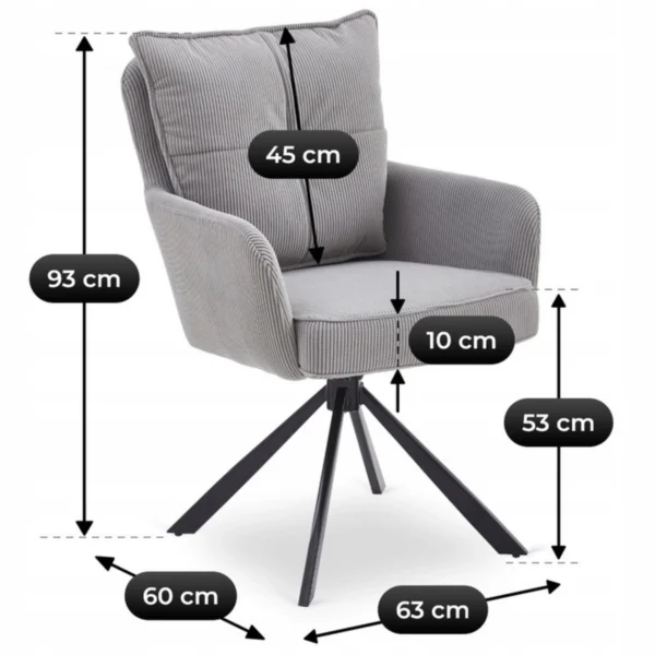 Scaun pivotant CITY din catifea gri