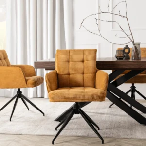 Scaun pivotant AKITA din catifea muștar