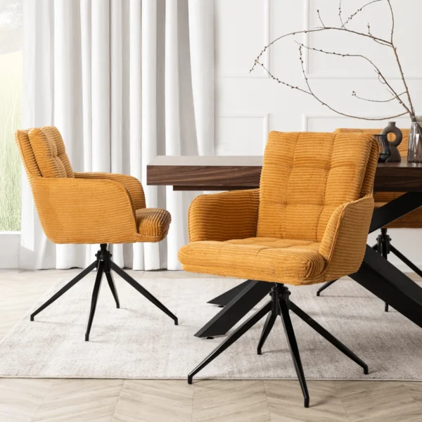 Scaun pivotant AKITA din catifea muștar