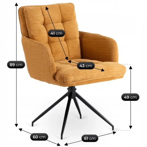 Scaun pivotant AKITA din catifea muștar