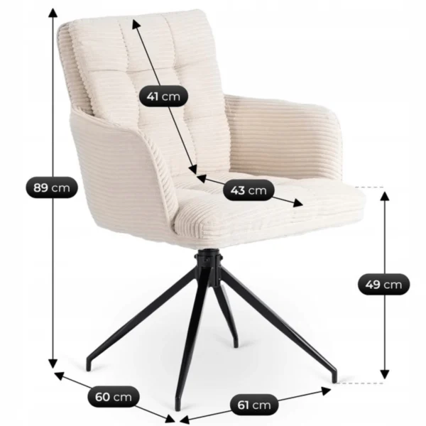 Scaun pivotant din catifea crem AKITA