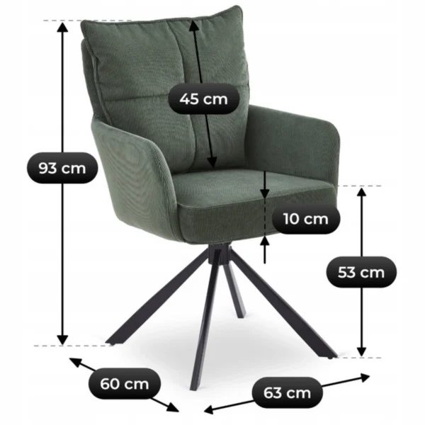 Scaun rotativ CITY verde din catifea reiată — MOBILA