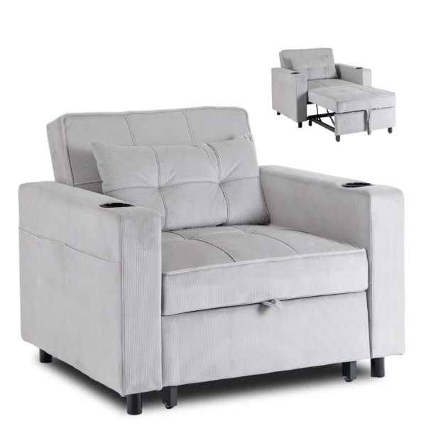 product-3608-0 Fotoliu extensibil SOLOR, gri, din catifea reiată — Fotolii de relaxare