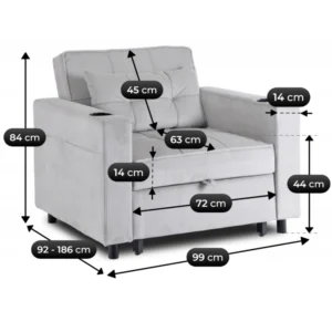 product-3608-11 Fotoliu extensibil SOLOR, gri, din catifea reiată — Fotolii de relaxare