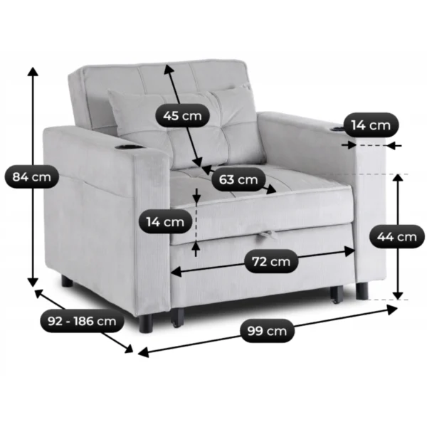 product-3608-11 Fotoliu extensibil SOLOR, gri, din catifea reiată — Fotolii de relaxare