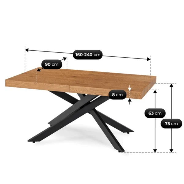 product-3626-10 HAMPTON Masă pliantă 160-240 cm Stejar auriu/negru — Mese